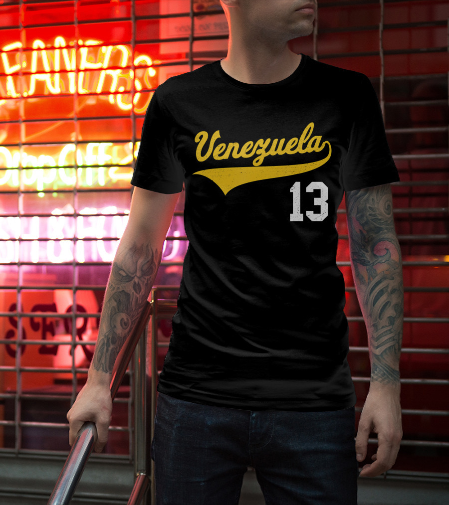 Venezuela Vintage Baseball Script Number 13 T-Shirt