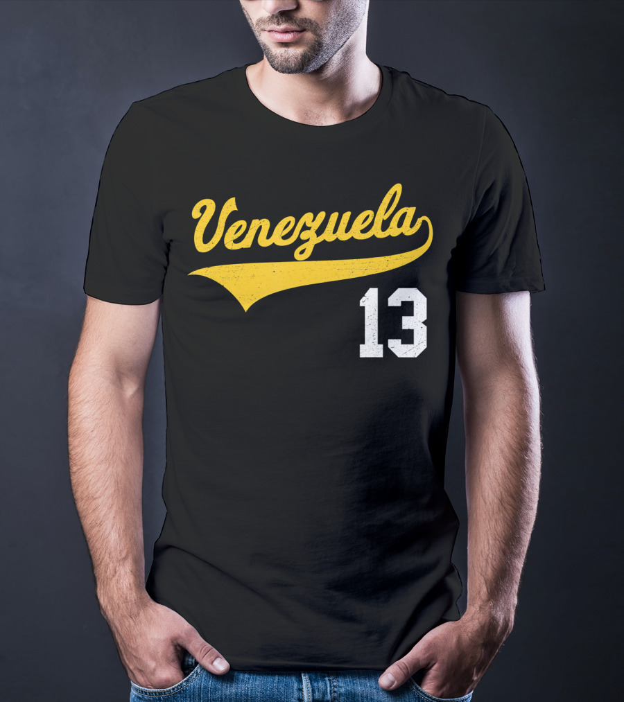 Venezuela Vintage Baseball Script Number 13 T-Shirt