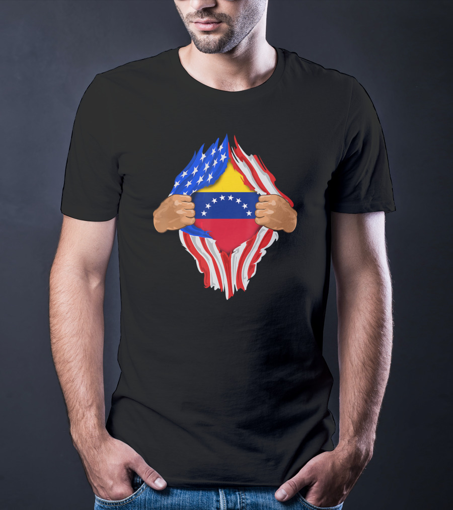 Venezuelan Blood Inside Me USA Venezuela Flag Fusion T-Shirt