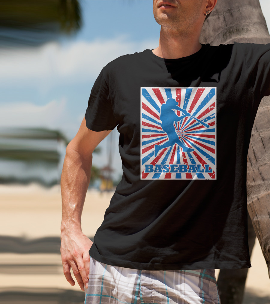 Vintage American Baseball Red White Blue Str Baseball Player T-Shirt