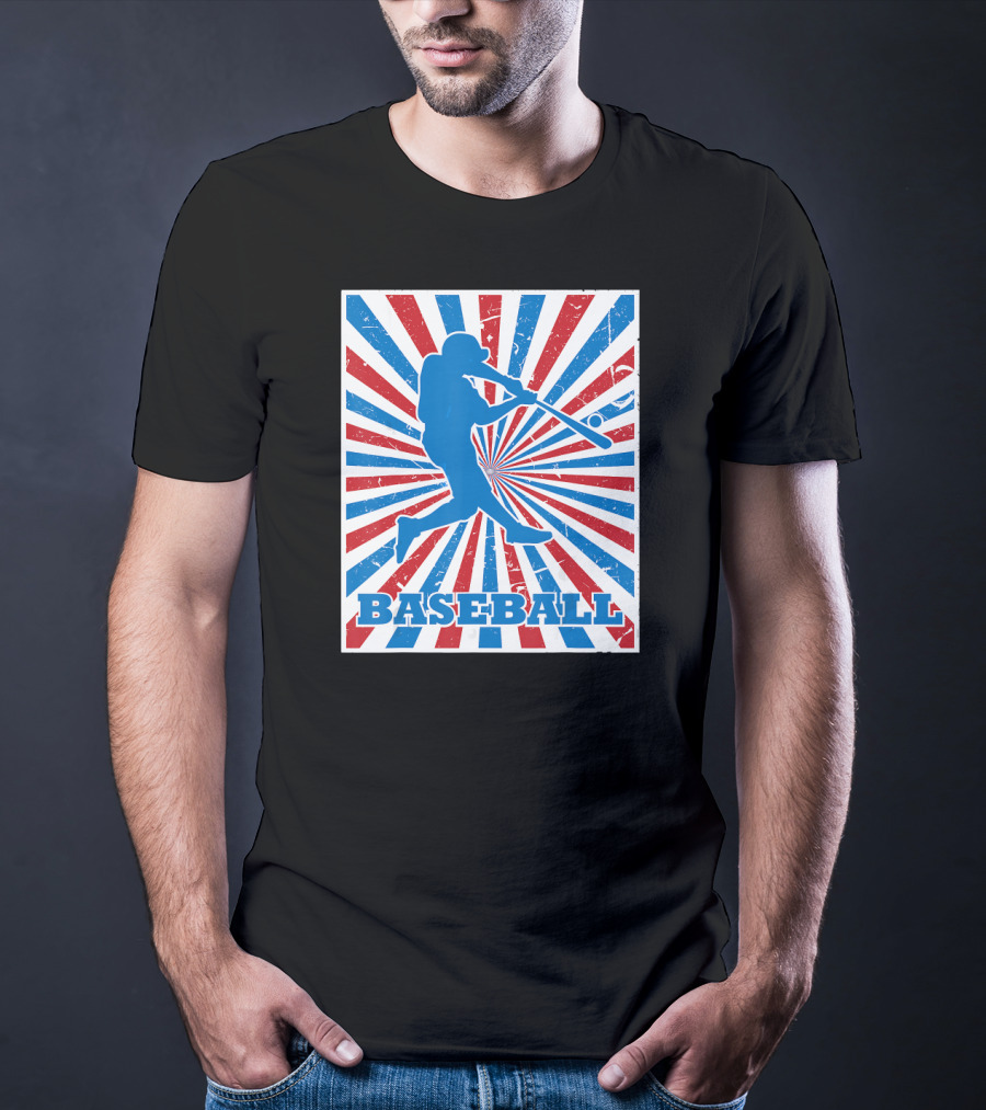 Vintage American Baseball Red White Blue Str Baseball Player T-Shirt