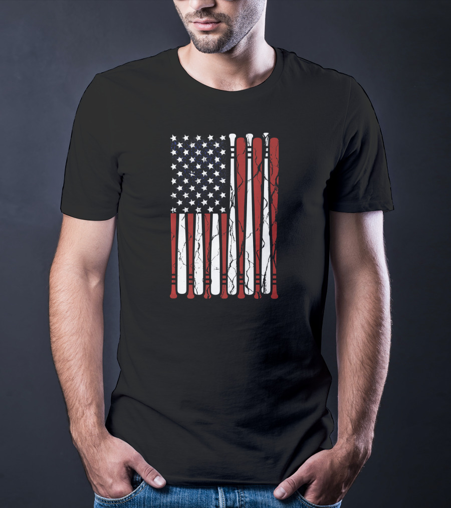 Vintage Distressed American Flag With Baseball Bats T-Shirt