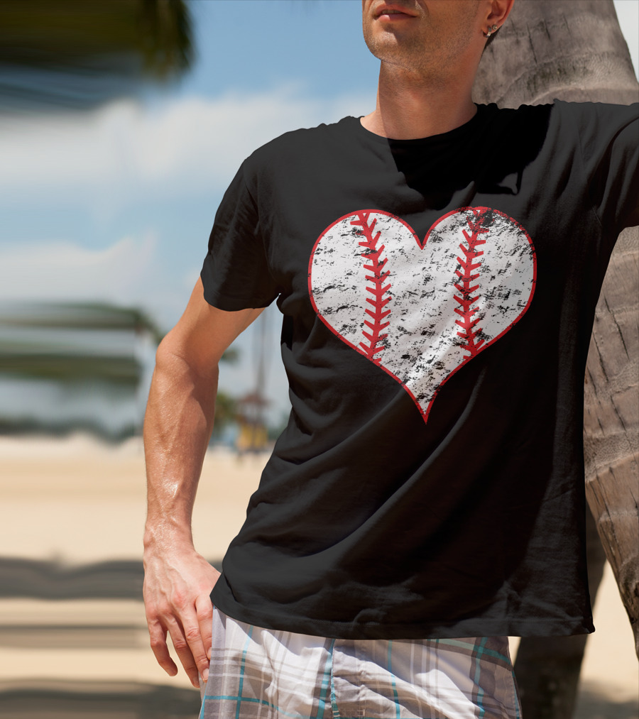 Vintage Heart Shaped Baseball Love T-Shirt