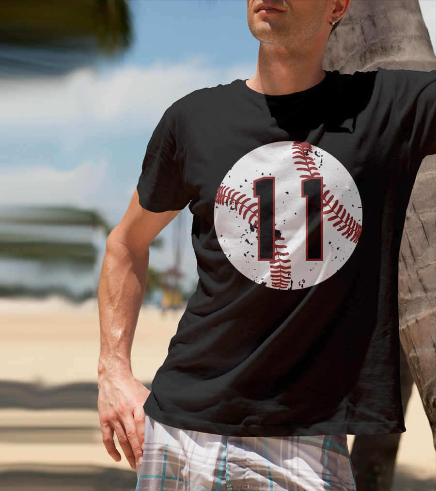 Vintage Baseball Number 11 Cool Softball Circle T-Shirt