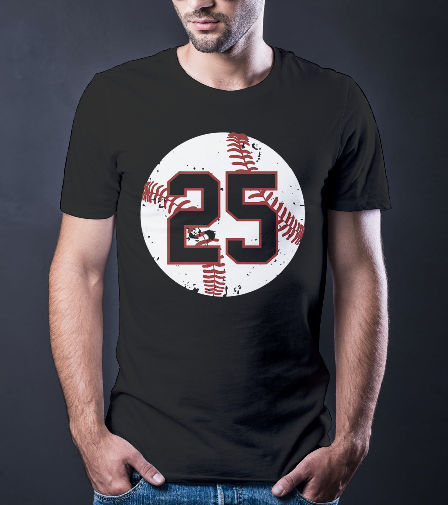 Vintage Baseball Number 25 Circle Pattern Cool Sof T-Shirt