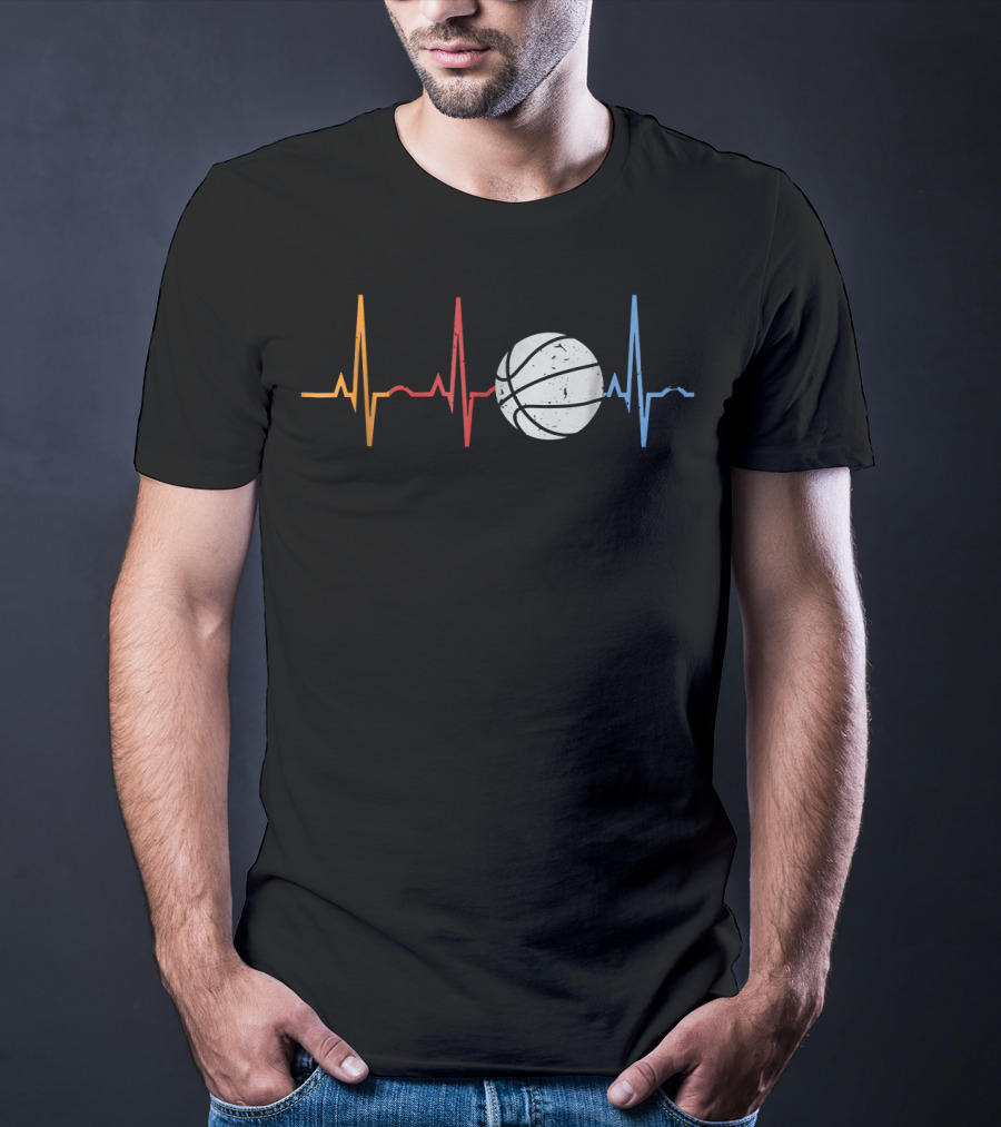 Vintage Basketball Heartbeat Retro Colorful Line Basketball T-Shirt