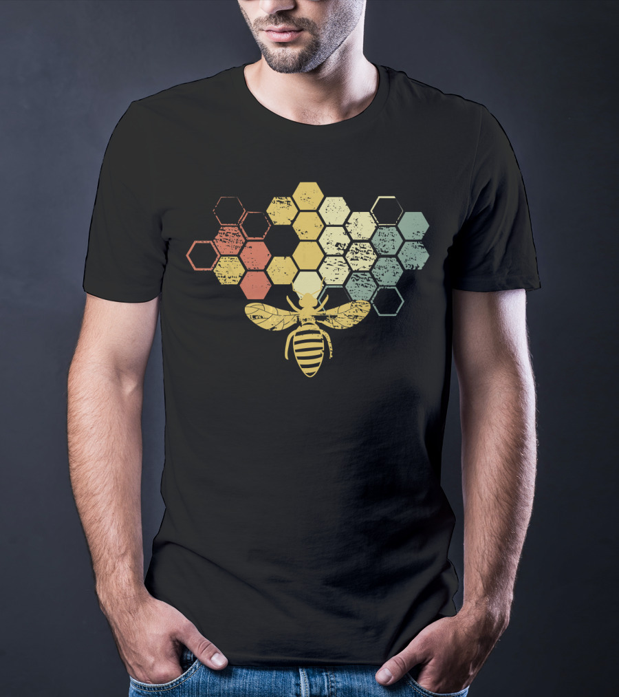 Vintage Beekeeper Honey Bee Retro Hexagonal Honeycomb T-Shirt