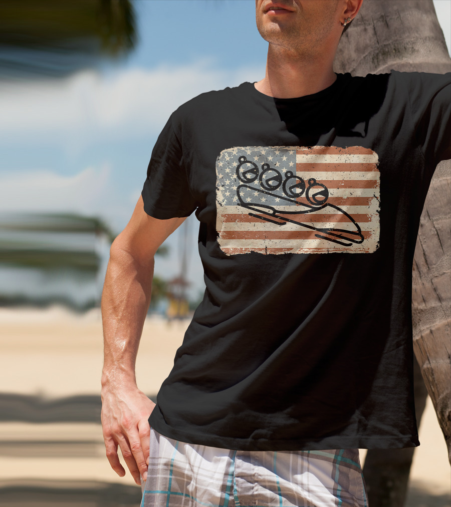 Vintage Bobsled Team On Distressed American Flag Background T-Shirt