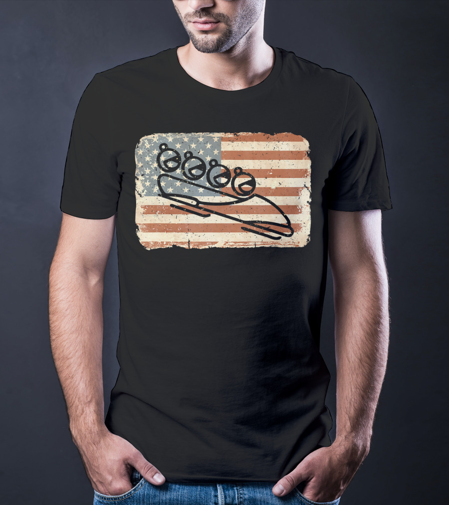 Vintage Bobsled Team On Distressed American Flag Background T-Shirt