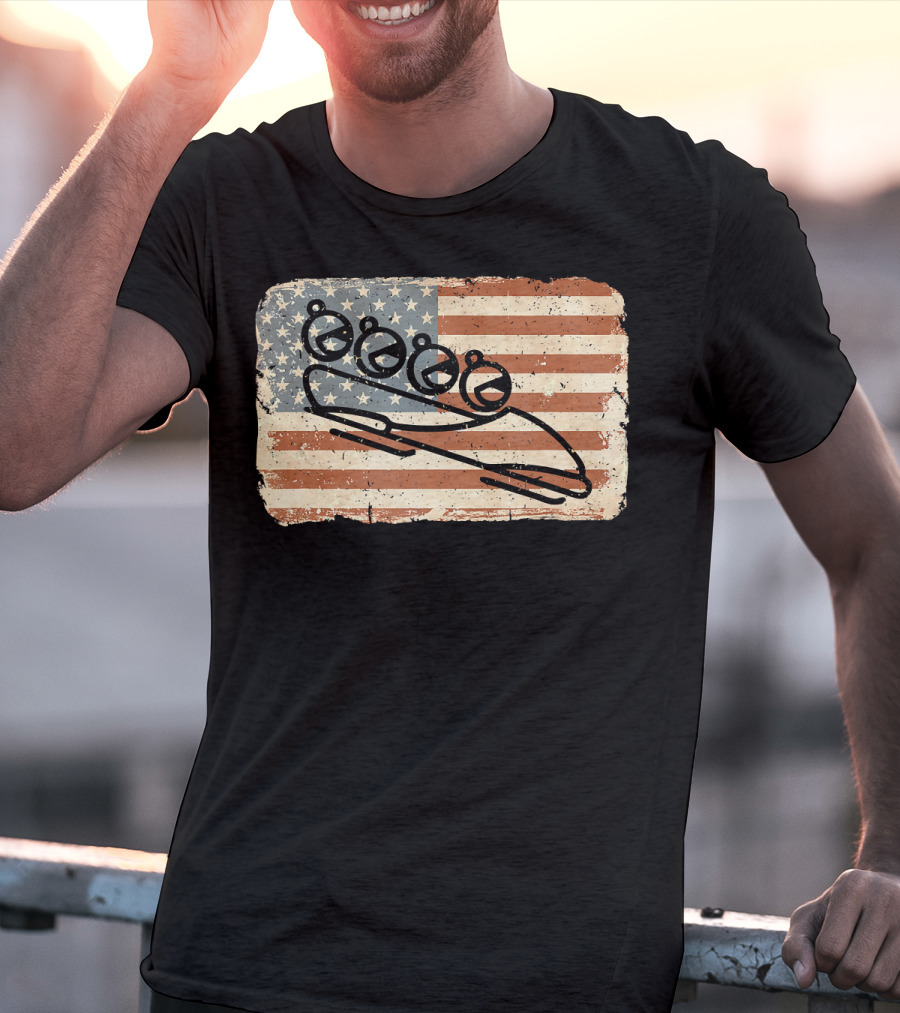 Vintage Bobsled Team On Distressed American Flag Background T-Shirt