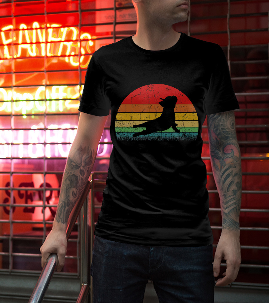 Vintage Yoga Bulldog Silhouette Sunset Frenchie T-Shirt