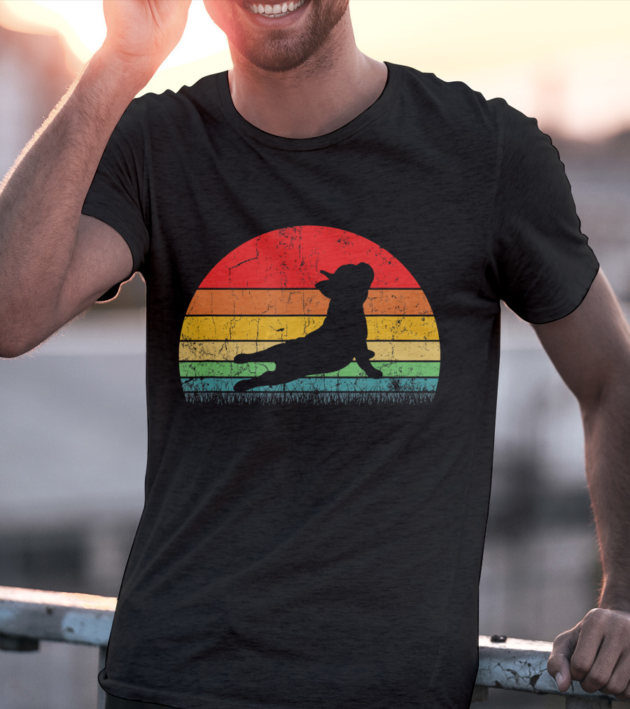 Vintage Yoga Bulldog Silhouette Sunset Frenchie T-Shirt