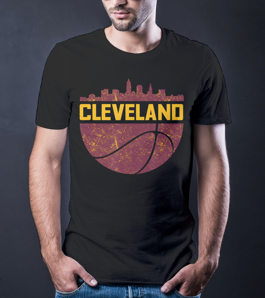 Vintage Cleveland Ohio Cityscape Skyline Basketball T-Shirt