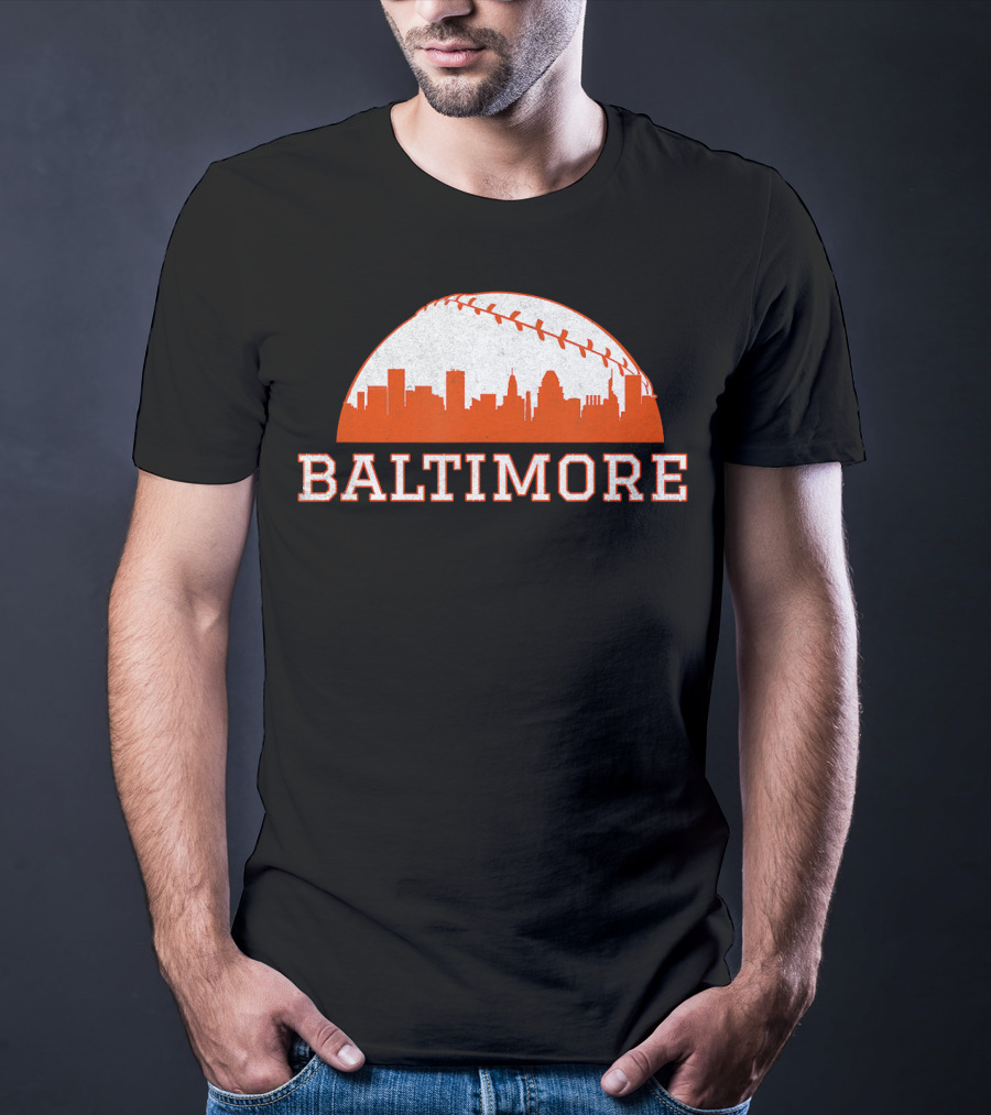 Baltimore Vintage Skyline With Baseball T-Shirt