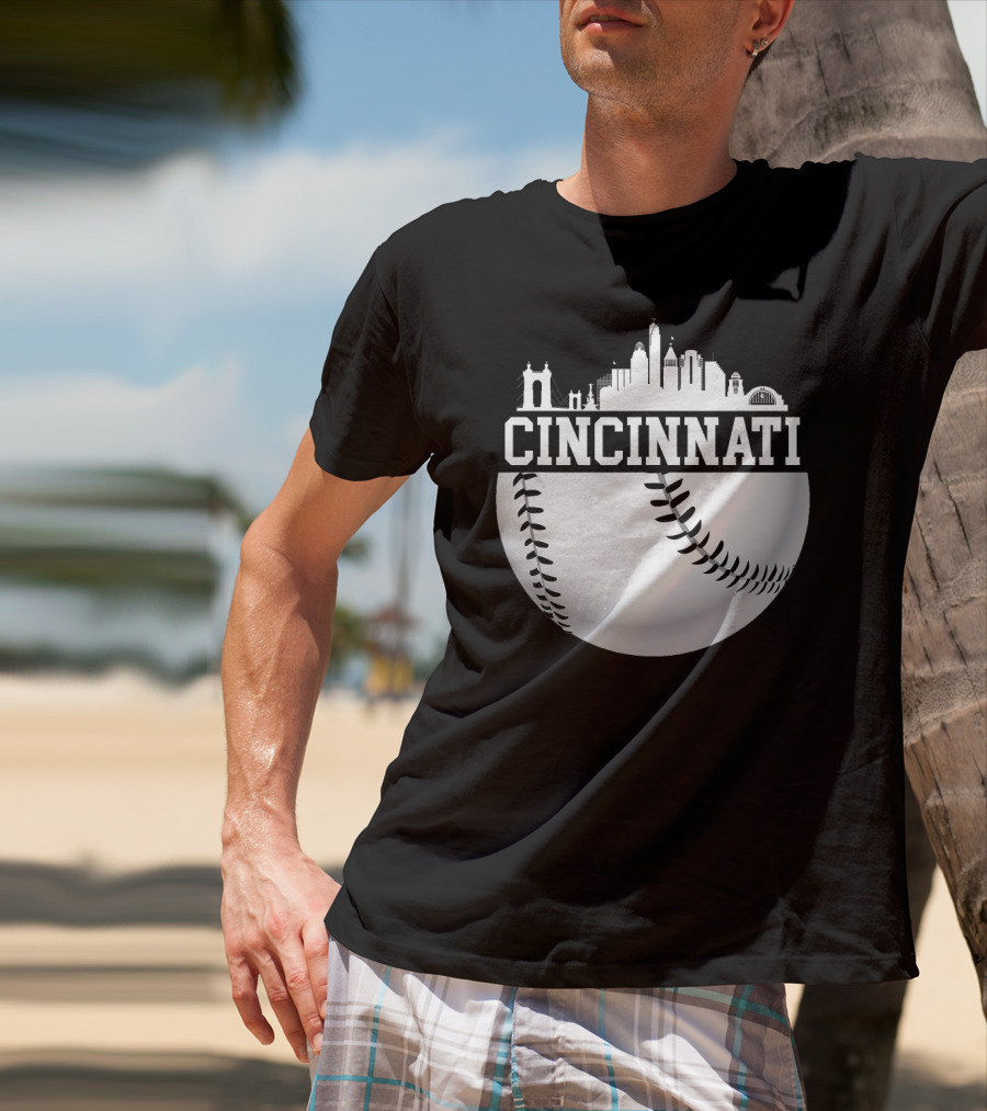 Cincinnati Skyline Baseball Vintage Downtown Cityscape T-Shirt