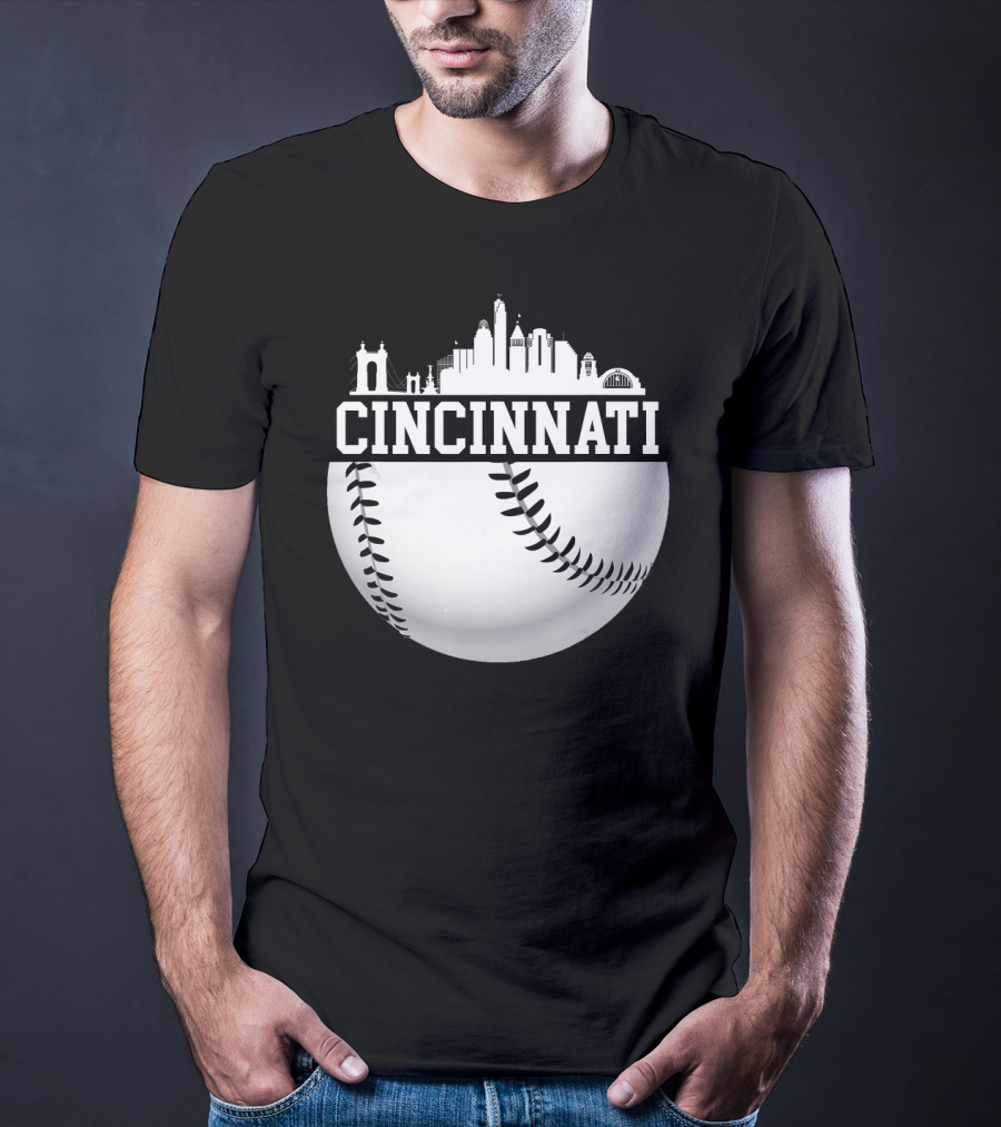 Cincinnati Skyline Baseball Vintage Downtown Cityscape T-Shirt