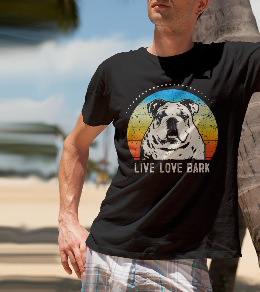 Live Love Bark Vintage English Bulldog Retro Sunset T-Shirt
