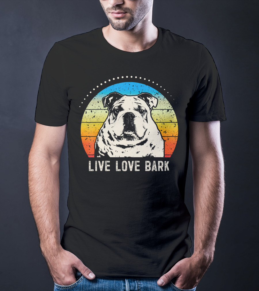 Live Love Bark Vintage English Bulldog Retro Sunset T-Shirt