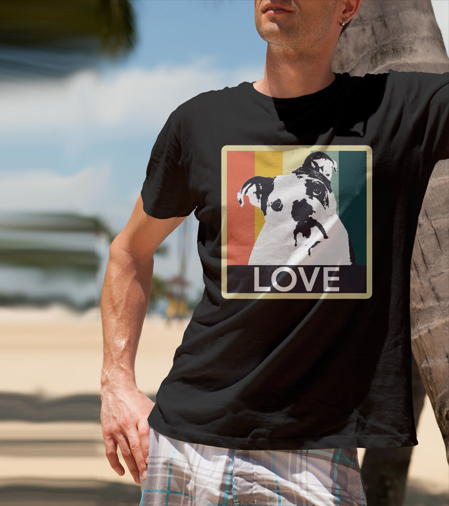 Vintage English Bulldog Love Retro Style Stripes T-Shirt