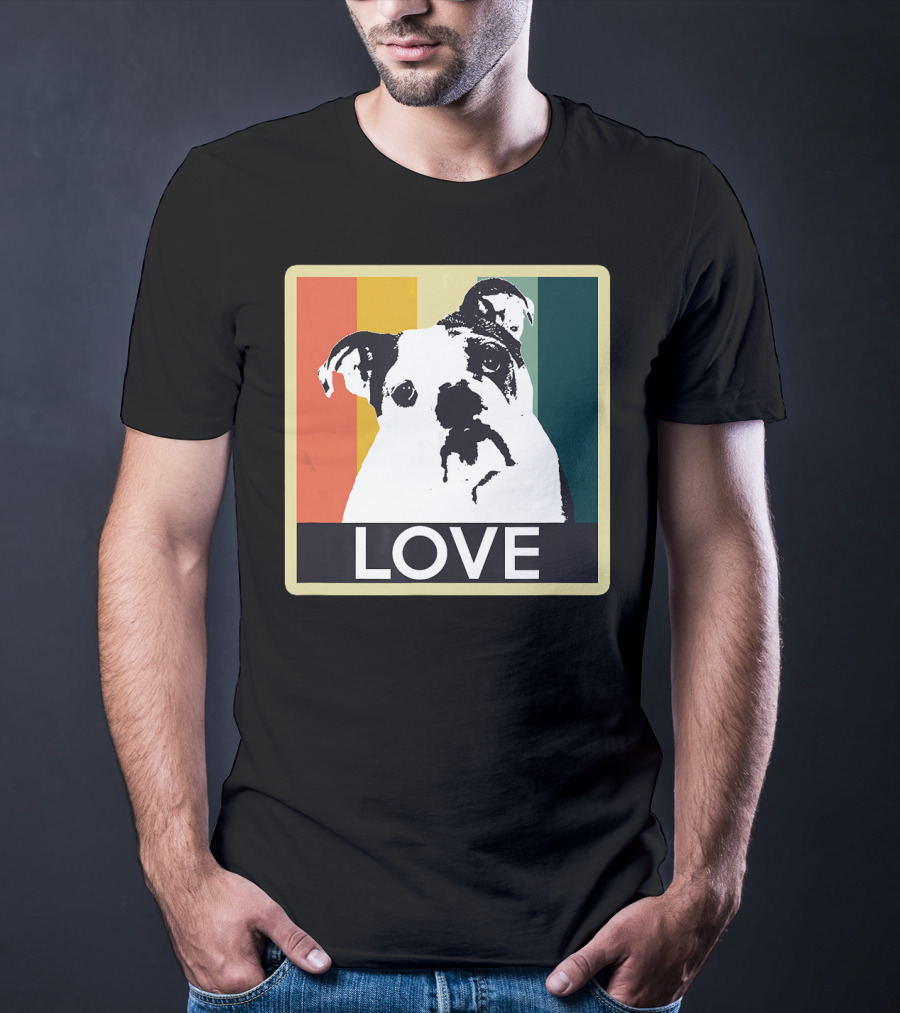 Vintage English Bulldog Love Retro Style Stripes T-Shirt