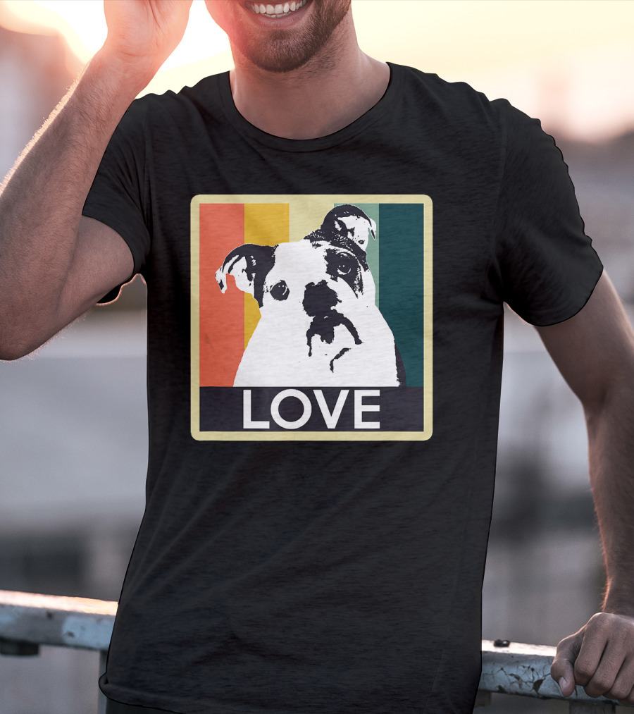Vintage English Bulldog Love Retro Style Stripes T-Shirt