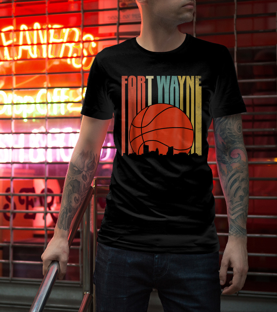 Fort Wayne Indiana Vintage Basketball Skyline Retro T-Shirt