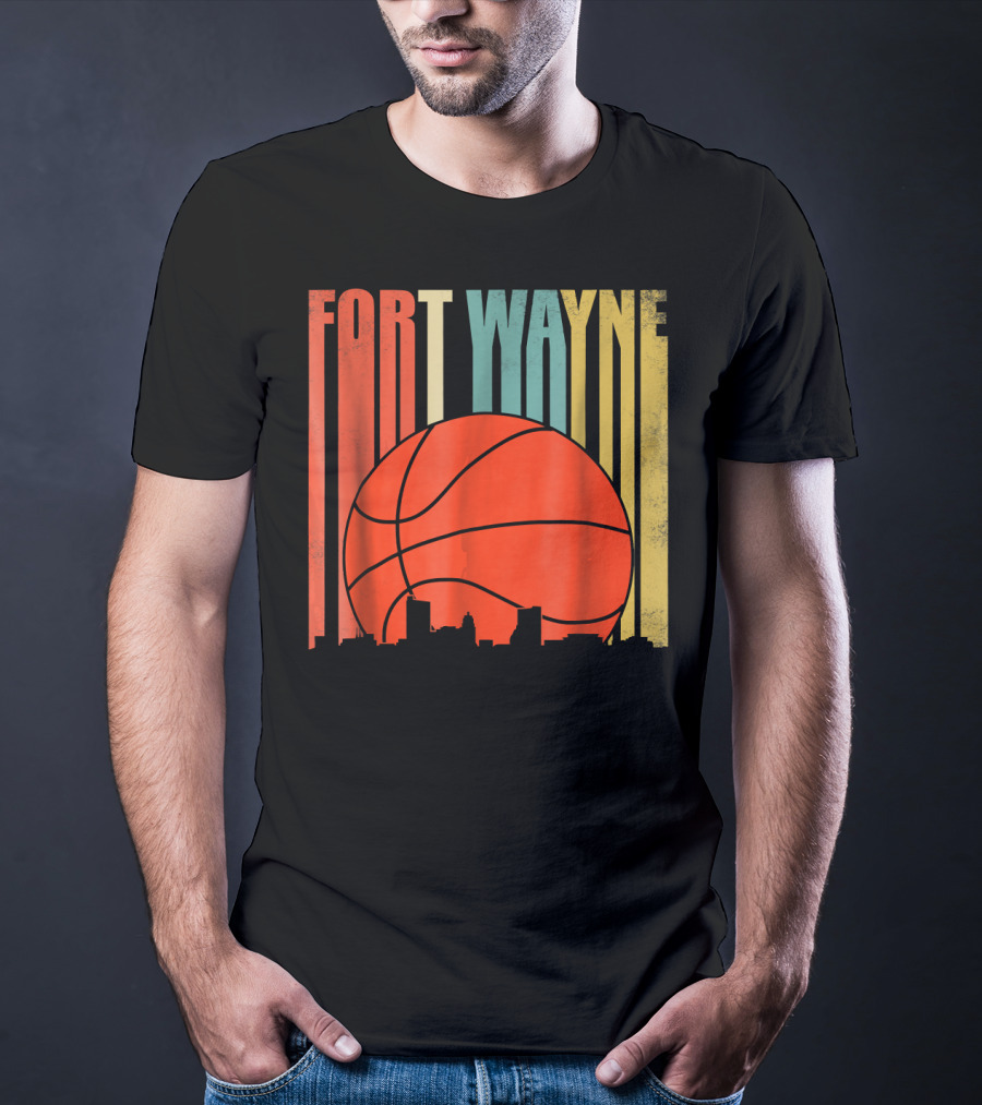Fort Wayne Indiana Vintage Basketball Skyline Retro T-Shirt