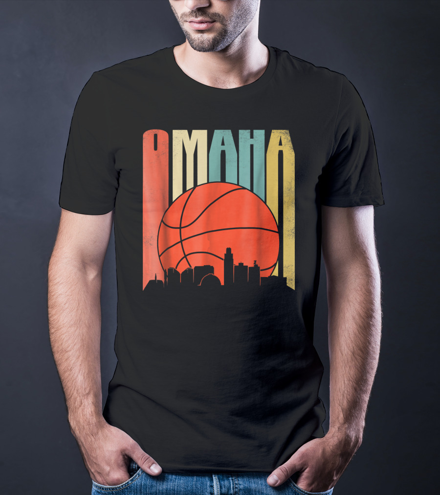 Vintage Omaha Nebraska Basketball Skyline Retro T-Shirt