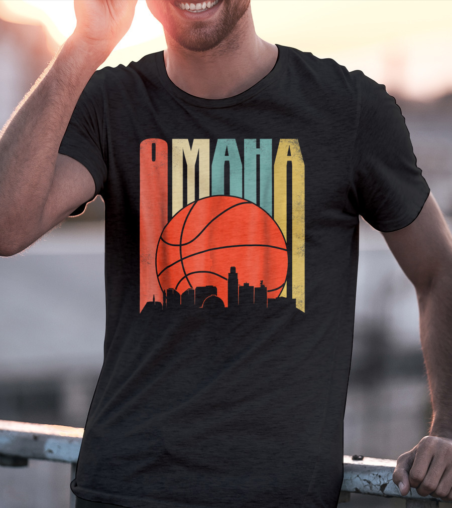 Vintage Omaha Nebraska Basketball Skyline Retro T-Shirt