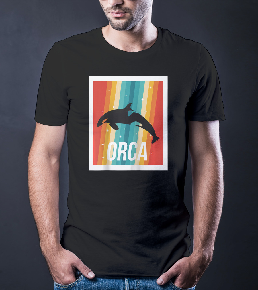 Vintage Orca Killer Whale Rainbow Stripes Retro Raglan Baseb T-Shirt