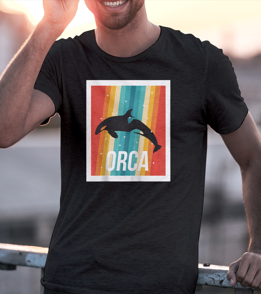 Vintage Orca Killer Whale Rainbow Stripes Retro Raglan Baseb T-Shirt