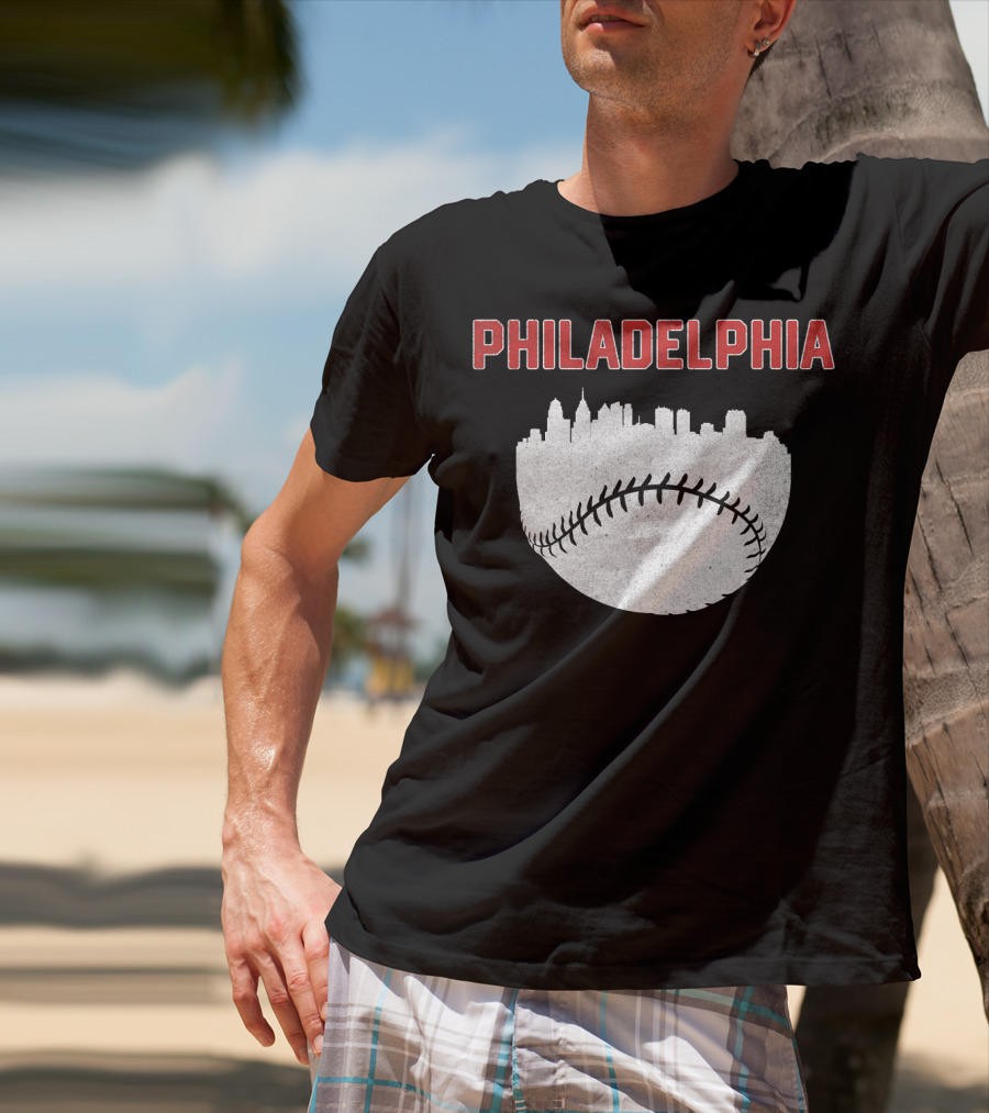 Philadelphia Cityscape Baseball T-Shirt