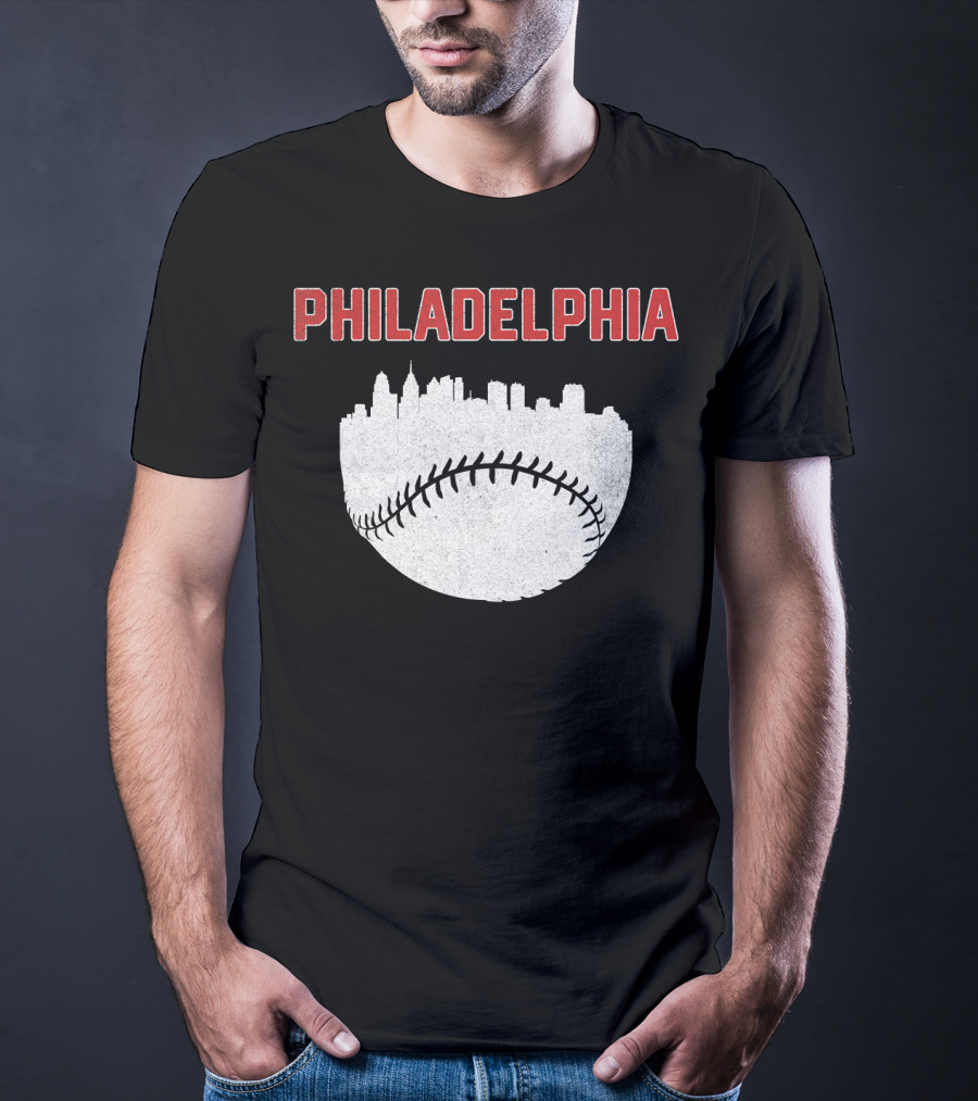 Philadelphia Cityscape Baseball T-Shirt