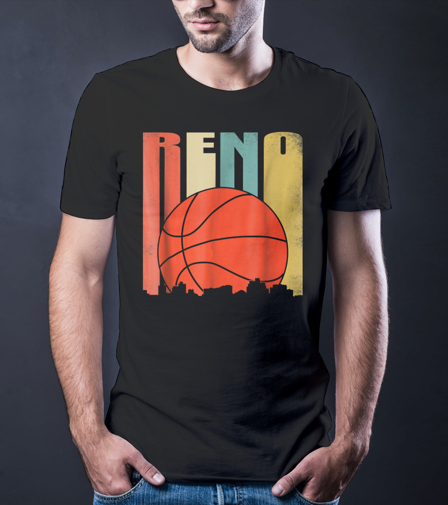 Reno Nevada Retro Basketball Skyline T-Shirt