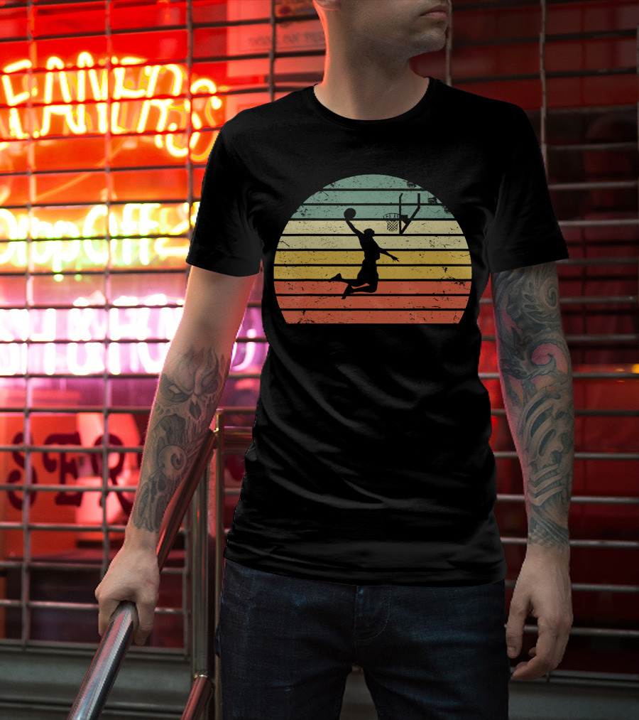 Vintage Basketball Dunk Sunset Retro T-Shirt