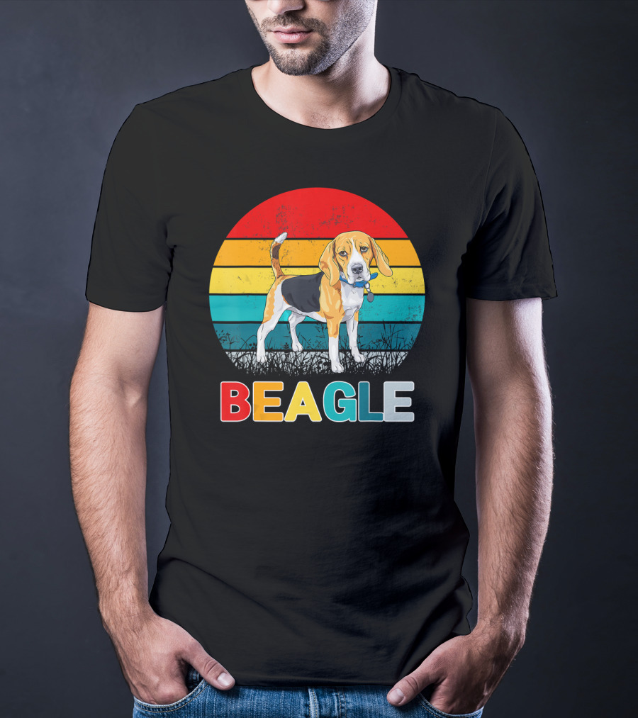 Vintage Beagle Retro Stripes Graphics T-Shirt