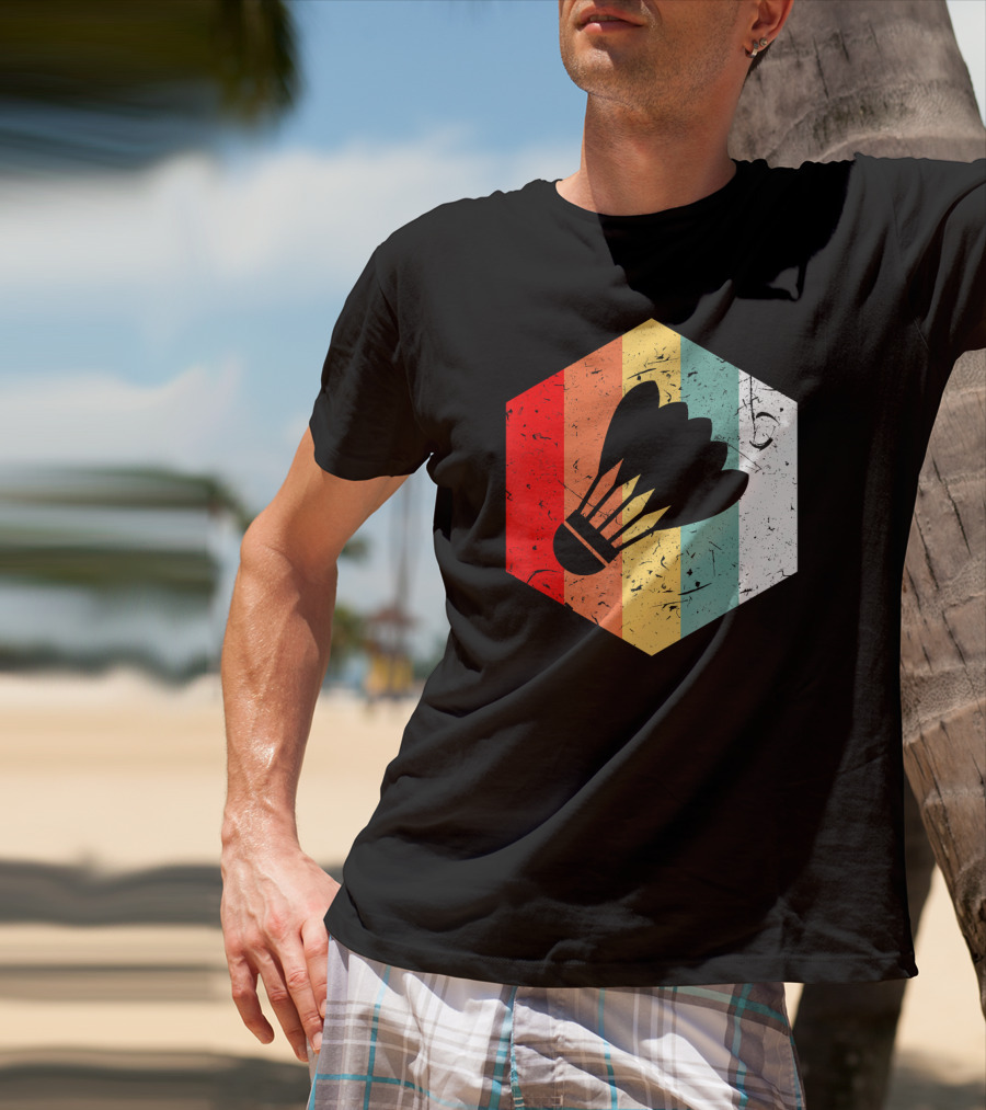 Vintage Shuttlecock Retro Hexagon Sports T-Shirt