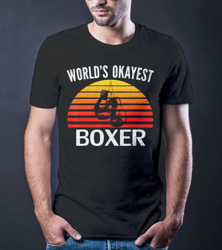 World's Okayest Boxer Vintage Funny Boxing Gloves Sunset T-Shirt