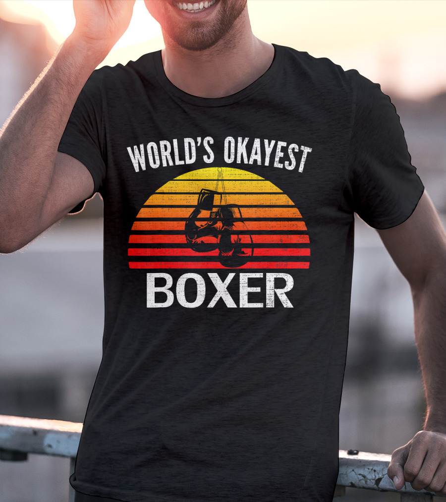World's Okayest Boxer Vintage Funny Boxing Gloves Sunset T-Shirt