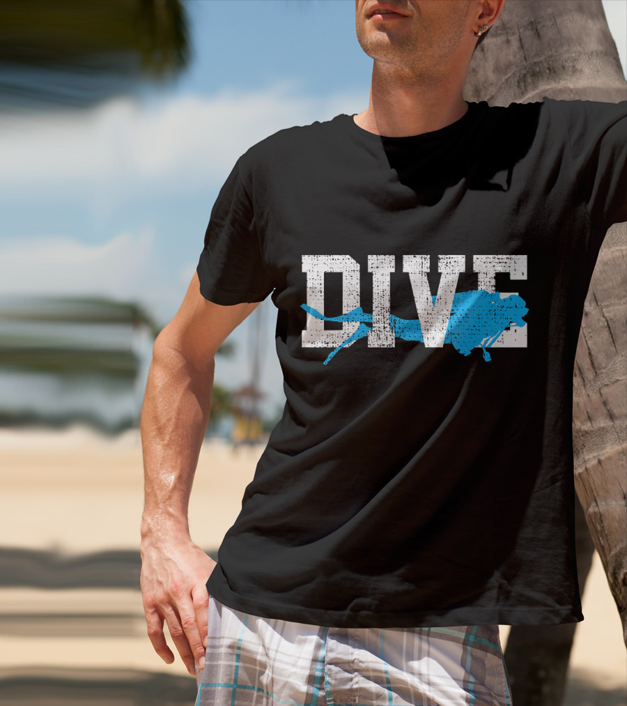 Vintage Scuba Diving Dive Diver Station Scho Bold Dive Text With Diver T-Shirt