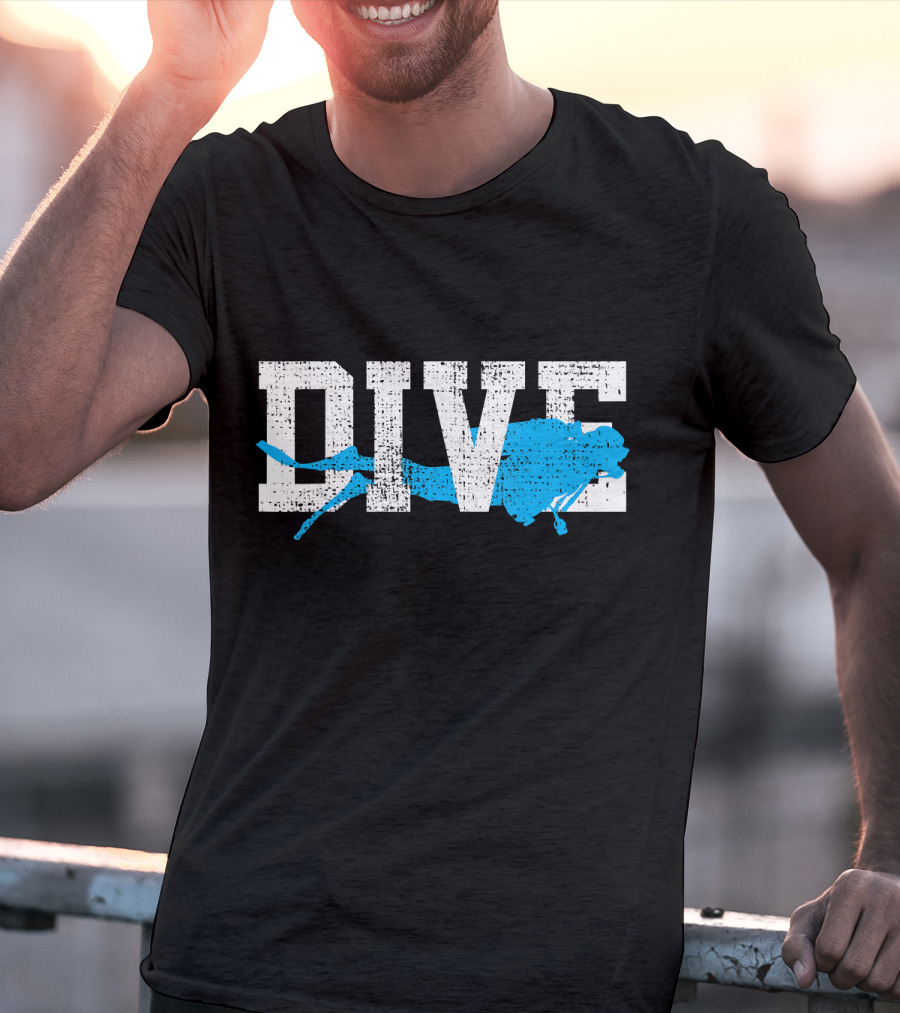 Vintage Scuba Diving Dive Diver Station Scho Bold Dive Text With Diver T-Shirt