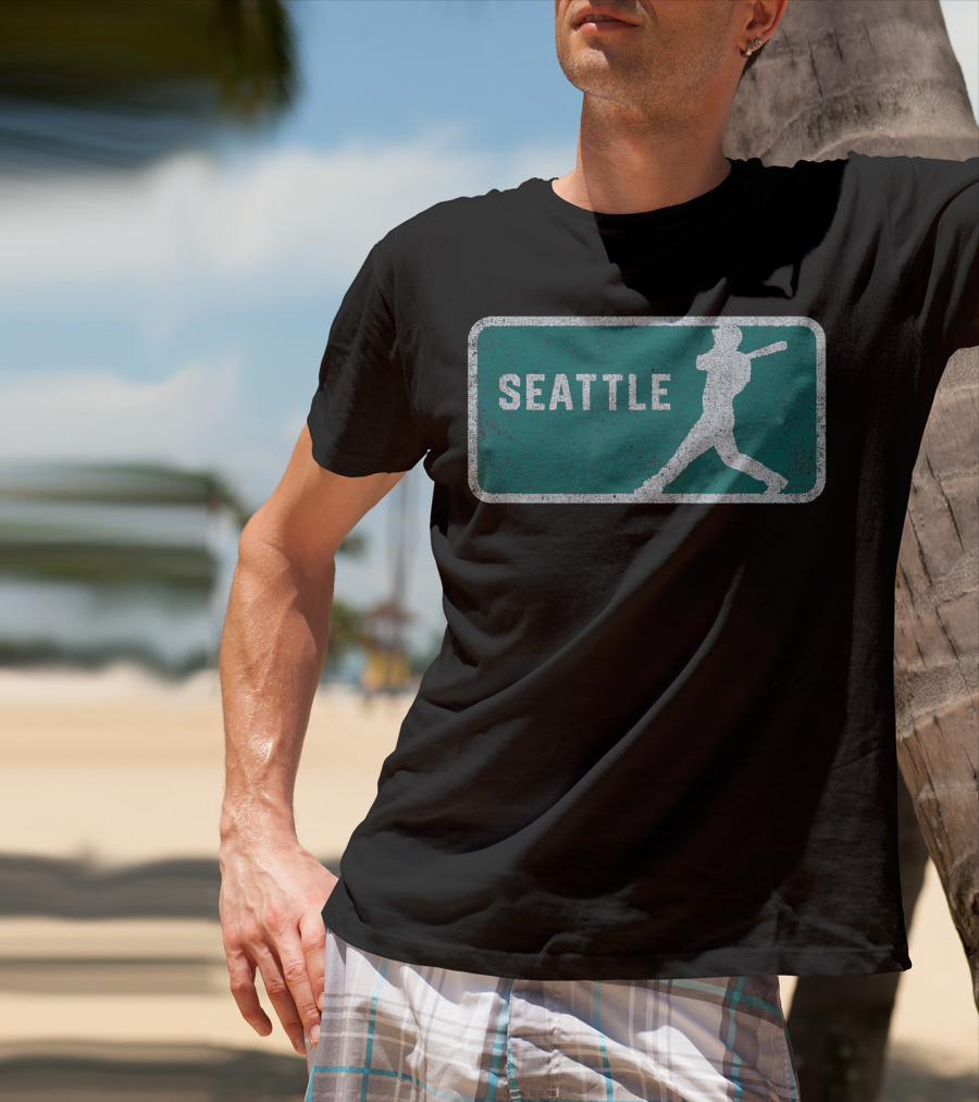 Seattle Vintage Baseball Player Silhouette SEA T-Shirt