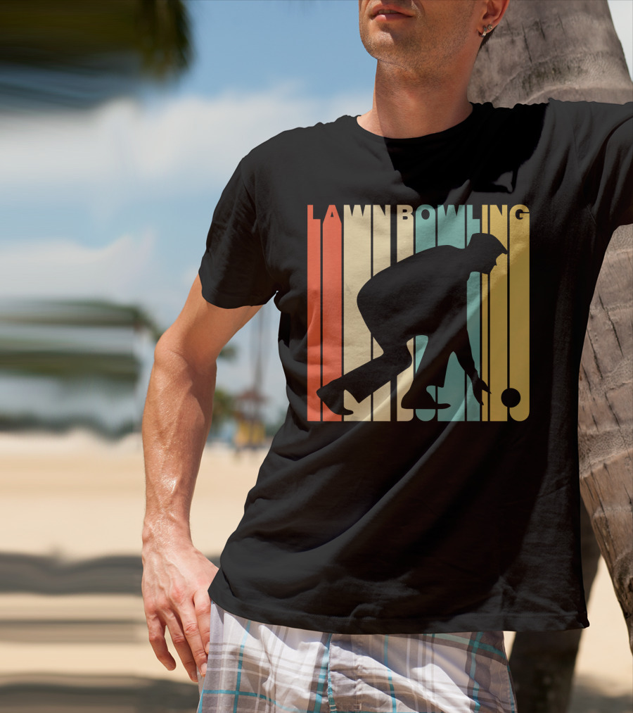 Vintage Lawn Bowling Silhouette Retro Stripes T-Shirt