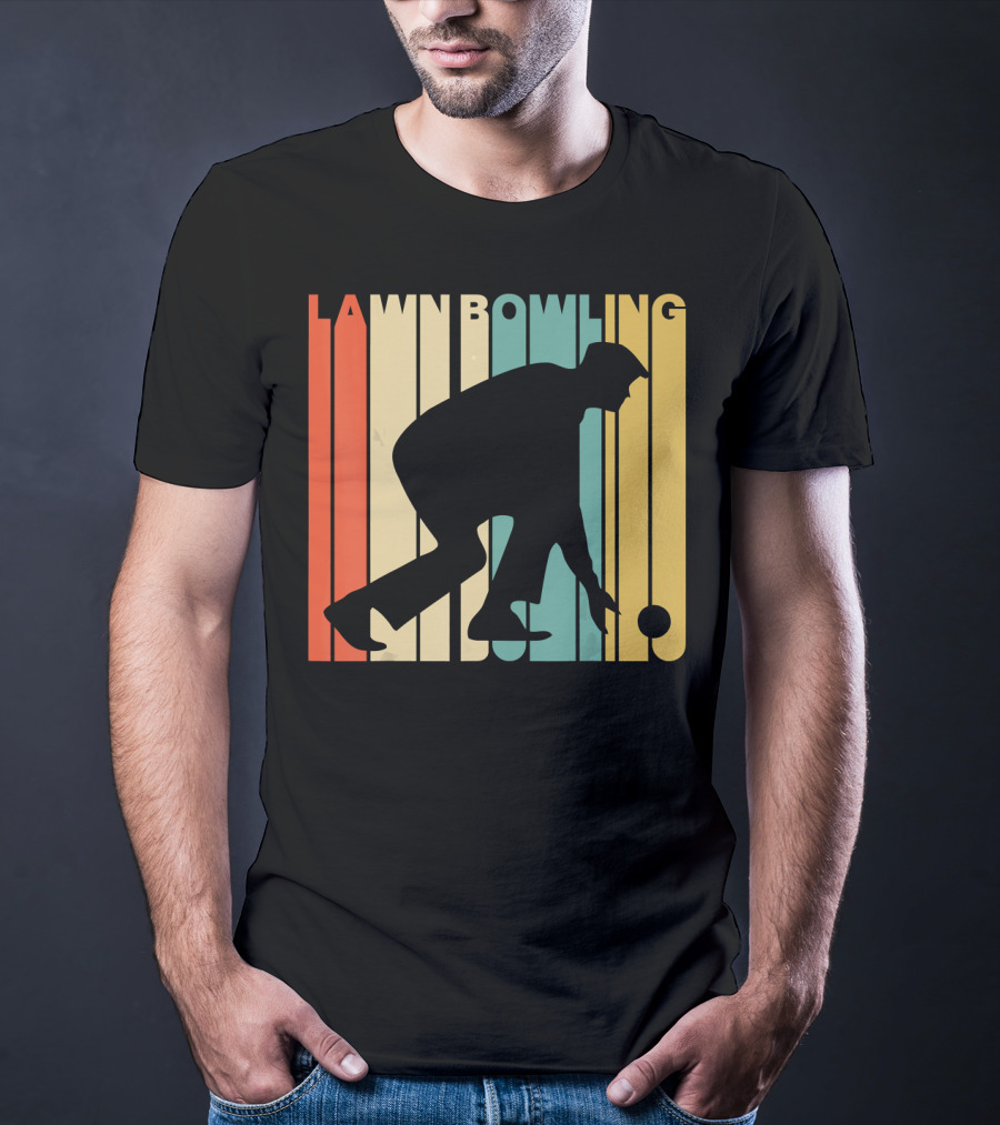 Vintage Lawn Bowling Silhouette Retro Stripes T-Shirt