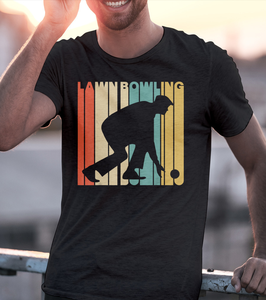 Vintage Lawn Bowling Silhouette Retro Stripes T-Shirt