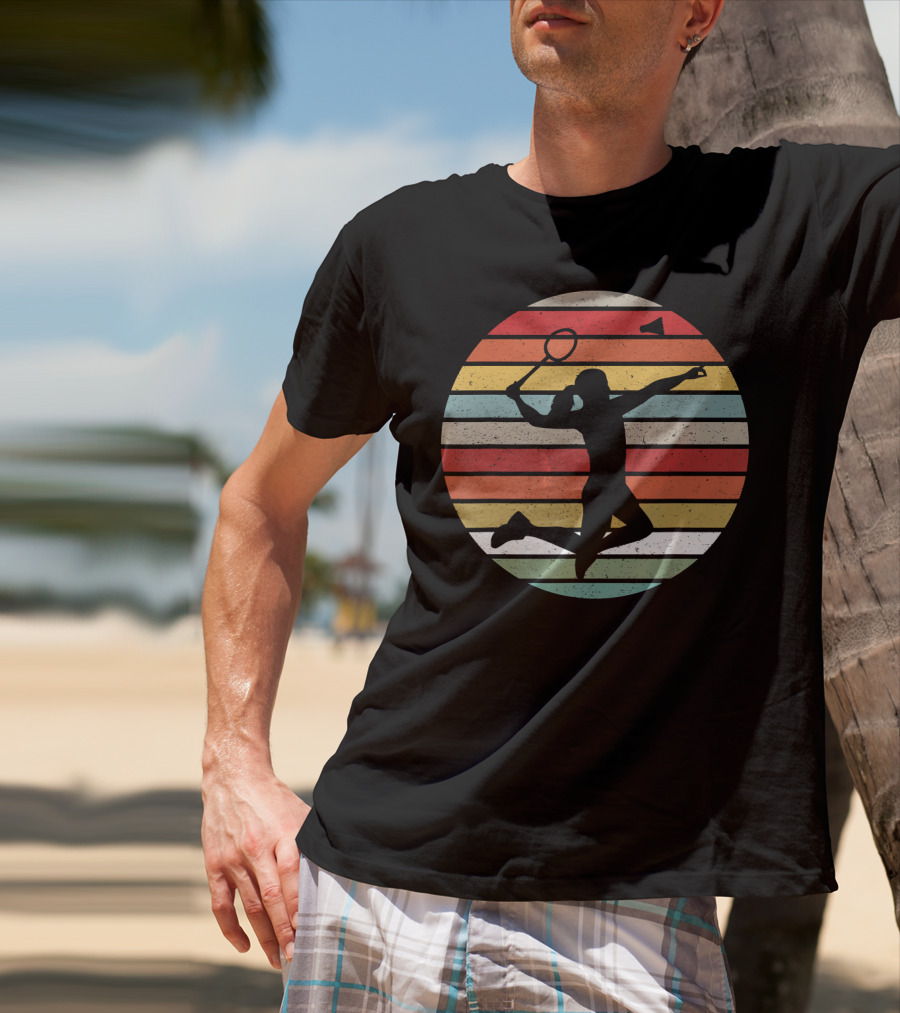 Vintage Sunset Badminton Silhouette Lovers T-Shirt