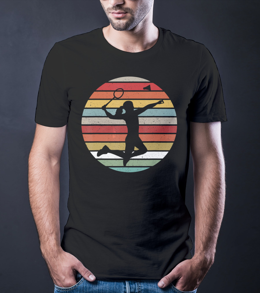 Vintage Sunset Badminton Silhouette Lovers T-Shirt