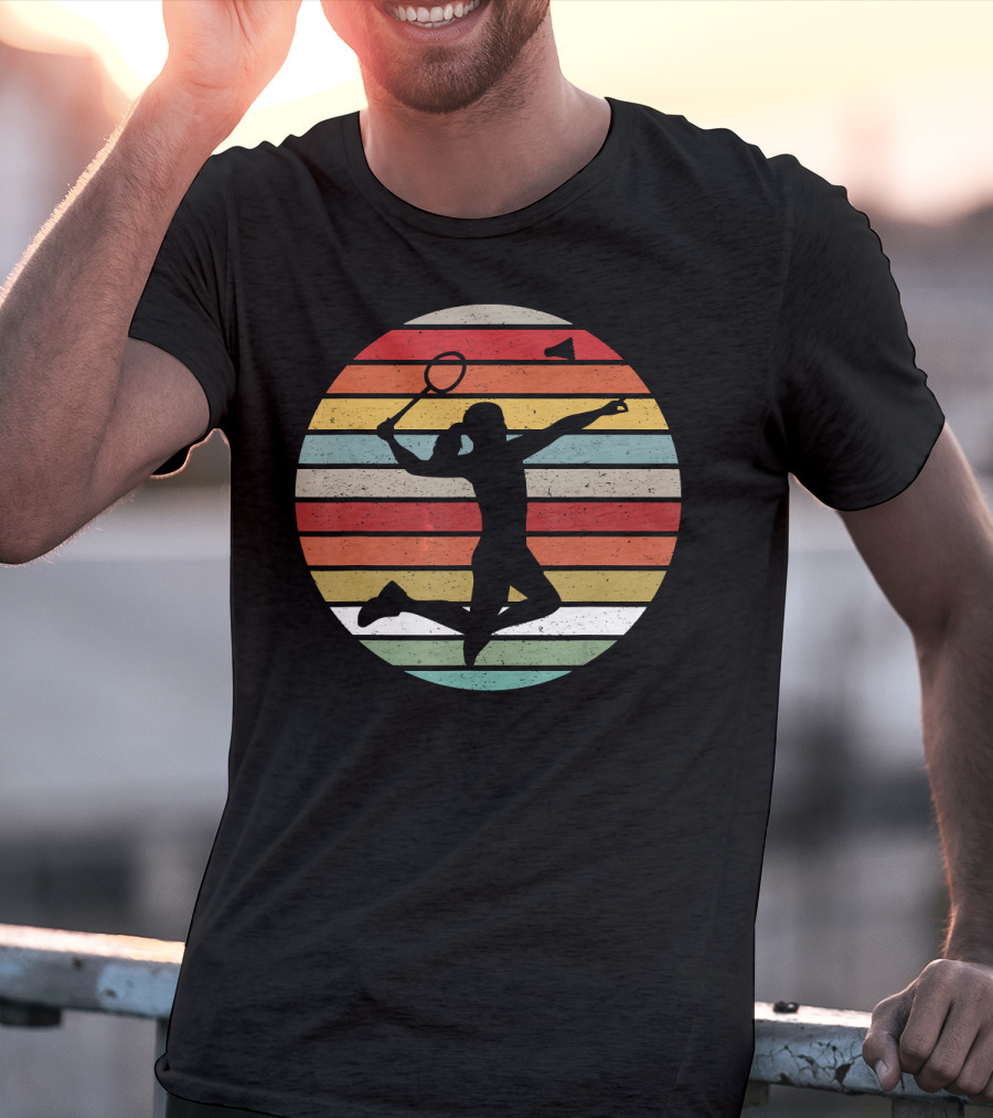 Vintage Sunset Badminton Silhouette Lovers T-Shirt