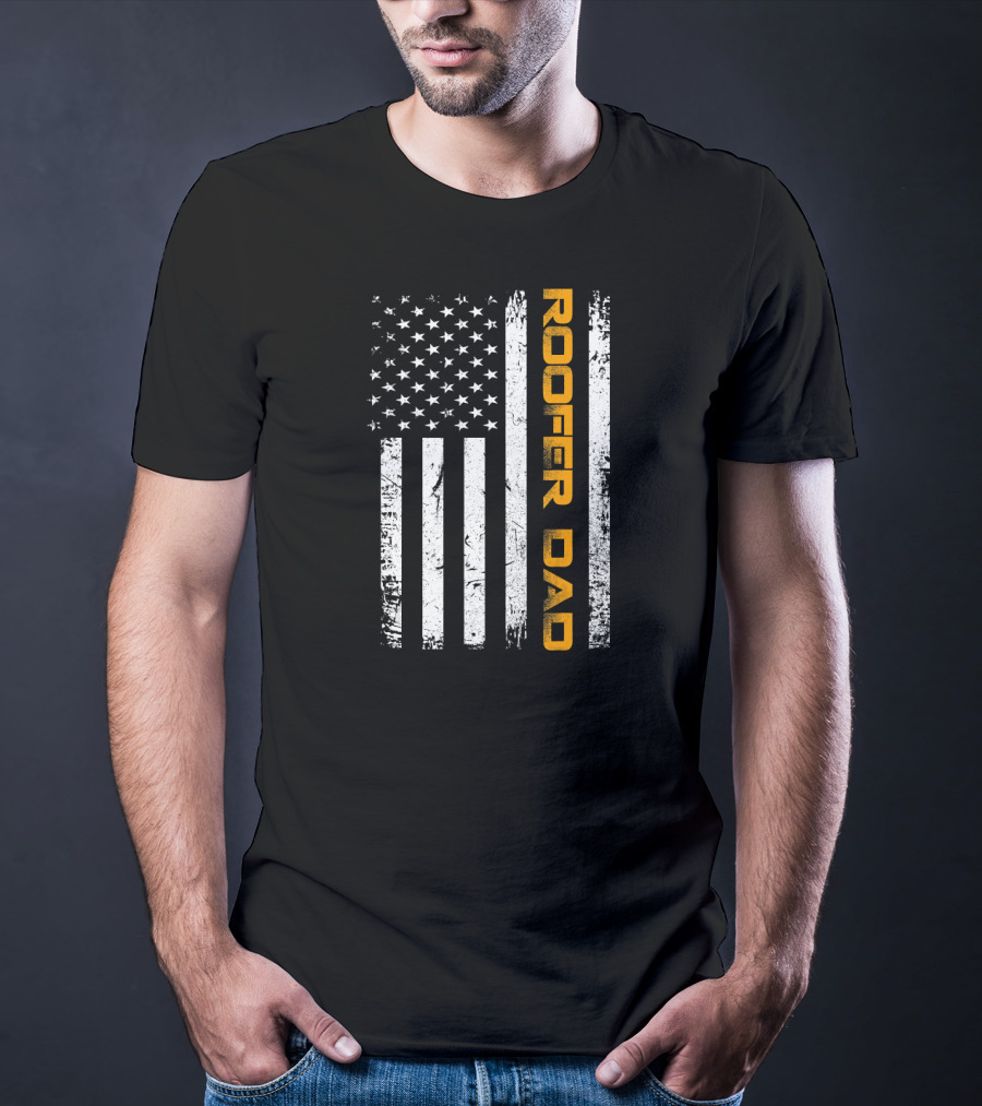 Vintage Roofer Dad American Flag USA Fun T-Shirt