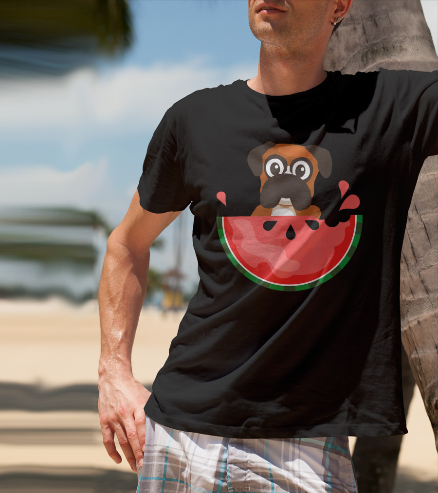 Watermelon With Boxer Summer Vacation Dog T-Shirt